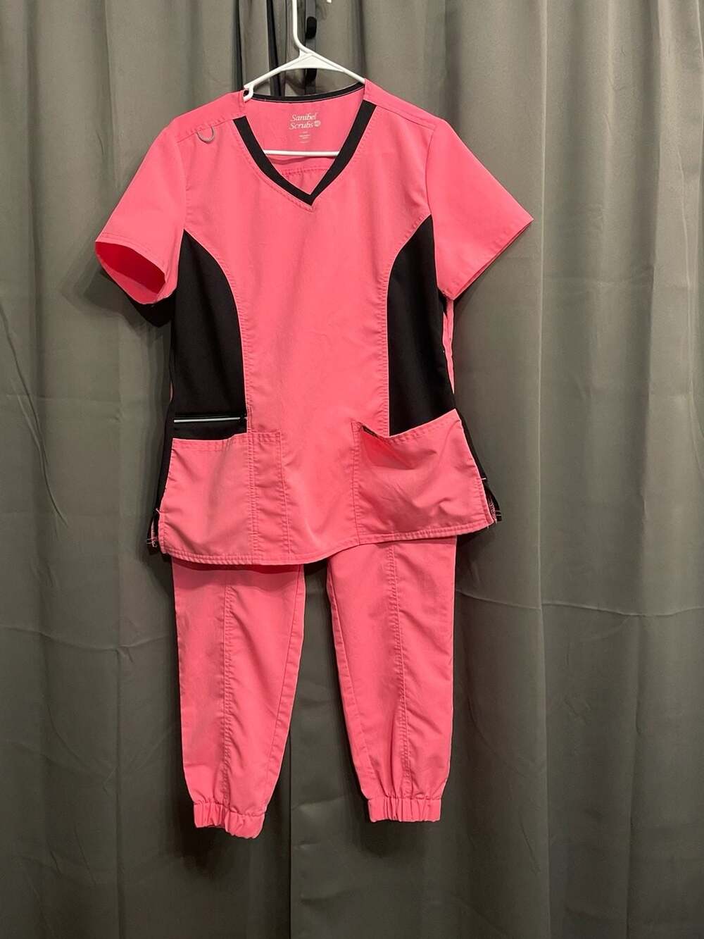 Sanibel Scrubs Women Pink Black Scrub Set Size M Top & Pants